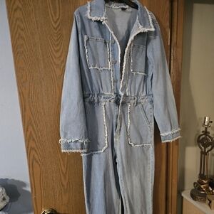 Shein Women's Denim Jumpsuit with Frayed Edges Size L